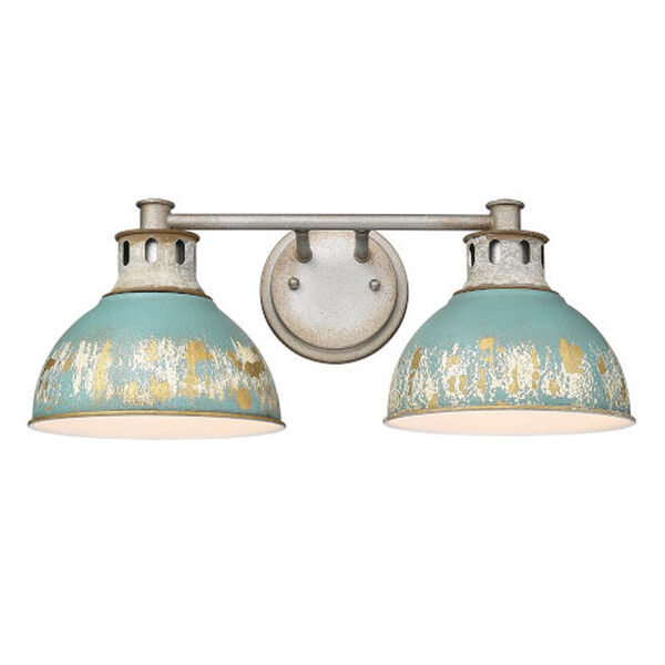 Kinsley Aged Galvanized Steel Two-Light Bath Vanity with Antique Teal Shade, image 3